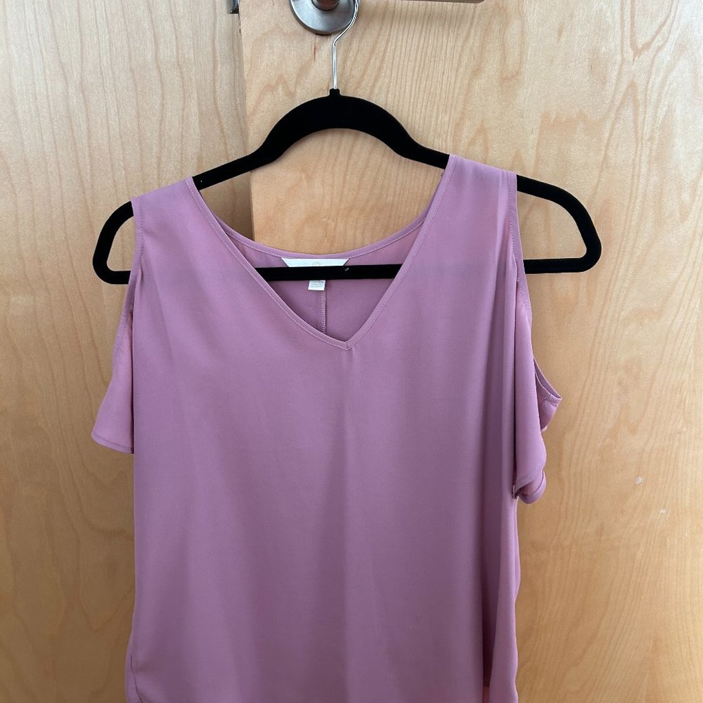 Pink, cutout shoulder short sleeve shirt, size medium.